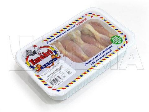 Confezionamento di cosce di pollo in termosaldatrice con atmosfera modificata (MAP)