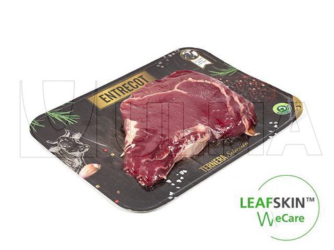 Confezionamento di carne di manzo in termosaldato in soluzione sostenibile LeafSkin(TM)