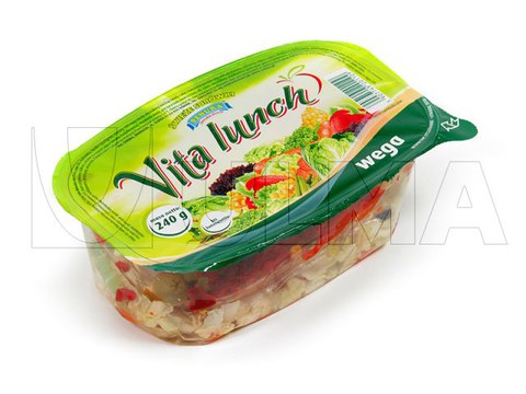 Confezionamento in termosaldato di insalata precotta 5 gamma in vaschetta rigida