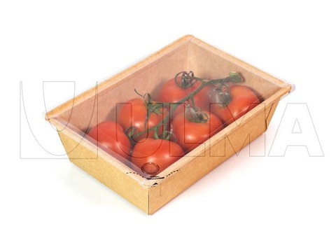 Confezionamento di pomodori in termosaldato con vaschetta di cartone
