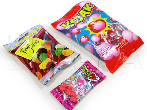 Confezionamento di gelatine ricoperte di zucchero in buste a cuscino con eurolock