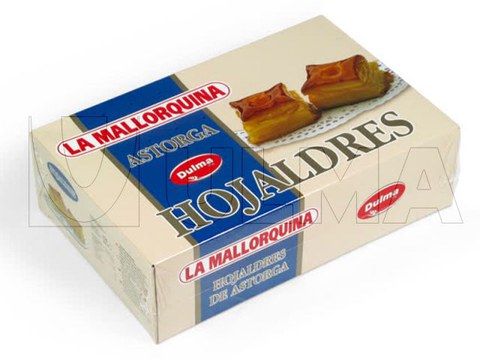 Confezionamento di sfoglie di Astorga in scatole in flow pack (hffs) con film retraibile
