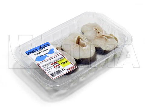 Confezionamento di grongo fresco a fette in vaschetta termosaldata