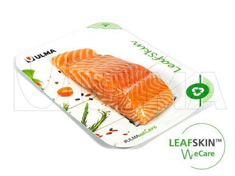Confezionamento di salmone in termosaldato con soluzione sostenibile Leafskin (TM)