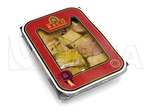 Confezionamento di tacos di tonno con olio d'oliva in vaschetta termosaldata