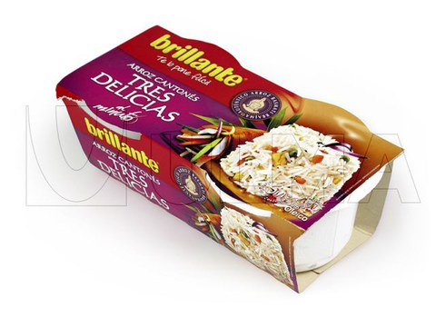 Confezionamento di riso Tre Delizie in vaschetta termosaldata con atmosfera modificata (MAP)