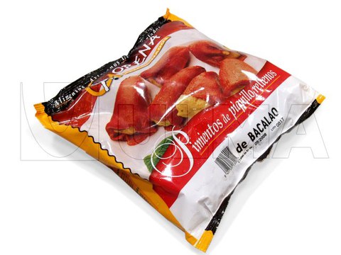 Confezionamento crocchette, peperoni, cozze ...congelati in Verticale con film laminato.