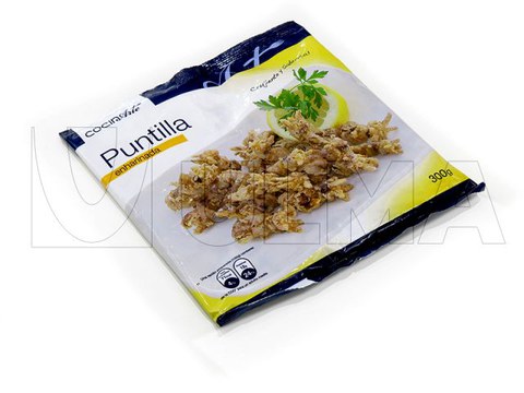 Confezionamento di mini calamari in pastella congelati in busta verticale (vffs)