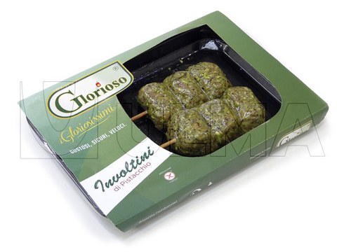 Confezionamento di rotoli di pistacchio in termoformatrice skin